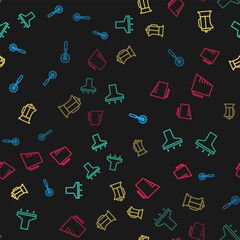 Set line Pizza knife, Kitchen extractor fan, French press and Measuring cup on seamless pattern. Vector