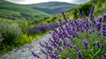Obraz premium Vibrant lavender fields in the hills nature photography scenic landscape dreamy vista close-up view