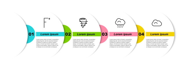 Set line Fahrenheit, Tornado, Cloud with rain and . Business infographic template. Vector
