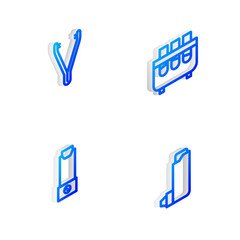 Set Isometric line Test tube and flask, Medical tweezers, Inhaler and icon. Vector