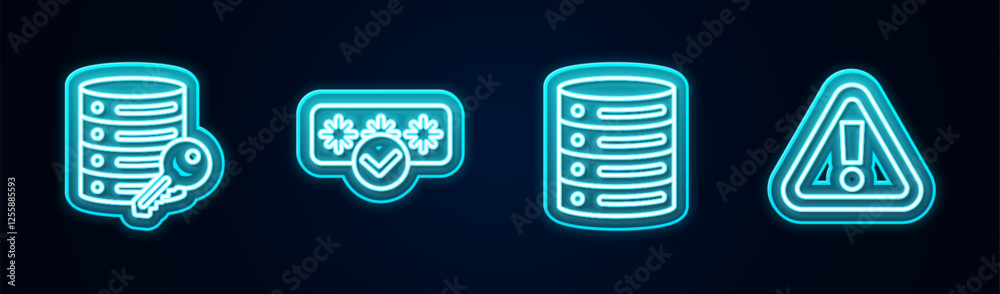 Poster set line server security with key, password protection, server, data, web hosting and exclamation ma