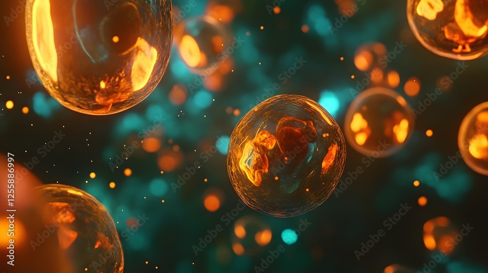 Poster enchanting glowing spheres floating in a captivating kaleidoscopic illusion of vibrant colors reflec