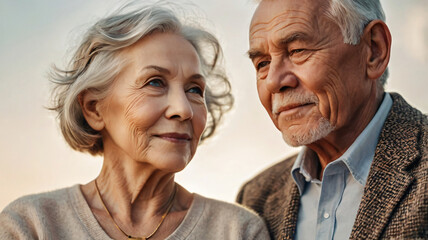 Senior couple sharing a warm moment in natural lighting.