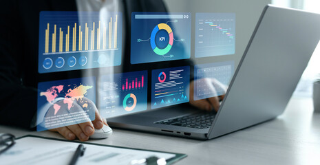 inancial business data analytics graph dashboard. Management data System KPI connected in database...