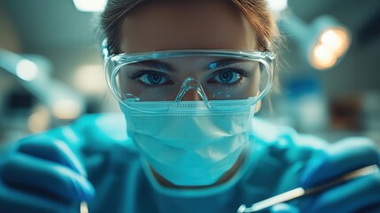 Medical professional performing a detailed procedure in a sterile environment focusing on precision and patient care with modern equipment