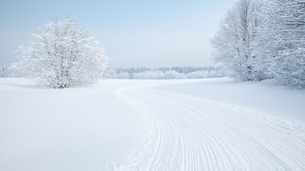 Obraz premium Snowy winter trail through a frosted landscape