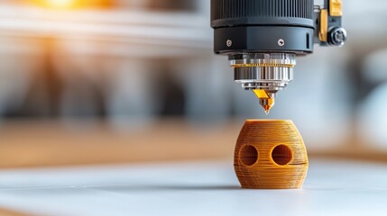 3D Printing Process with Printer Nozzle Creating Orange Filament Object