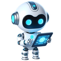 3D CUTE Ai robot using tablet isolate on White background