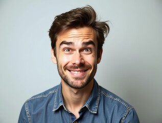 Obraz premium Sarcastic man raising eyebrows and smirking mischievously giving skeptical look