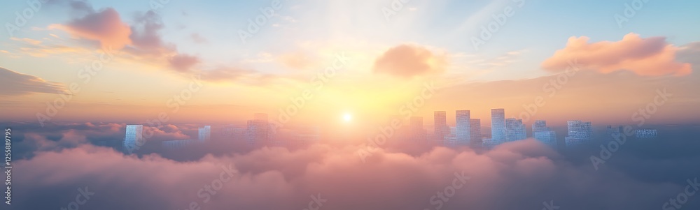 Aufkleber a breathtaking sunrise illuminates the skyline, casting a warm glow over fluffy clouds and creating 