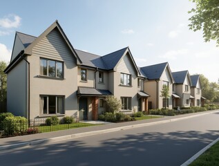 Obraz premium Row of contemporary single-family houses in a new neighborhood