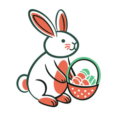 Obraz premium Easter bunny icon holding basket of colored eggs, festive symbol