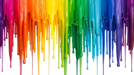 Rainbow paint drips Isolated on transparent background,