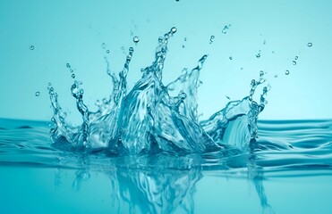 Clear blue water splashes and ripples, isolated on white