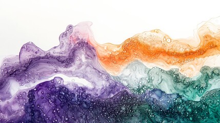 Fototapeta premium Close-up view of colorful ink drops dispersing in water, creating mesmerizing fractal-like shapes
