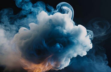 Abstract blue smoke swirls like clouds against a white sky