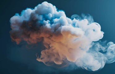 Abstract blue smoke swirls like clouds against a white sky