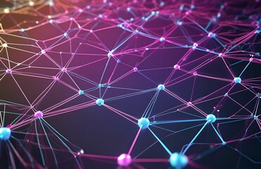 Abstract network technology design with blue geometric lines connecting in a digital pattern