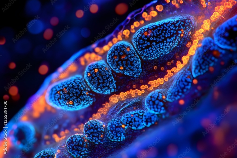 Poster vibrant microscopic view of colorful cells in abstract background