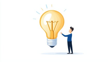 Man Standing Beside Giant Light Bulb Representing Idea Concept and Creativity Inspiration