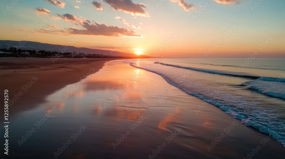 Canvas Prints The beach is calm and peaceful with the sun setting in the background