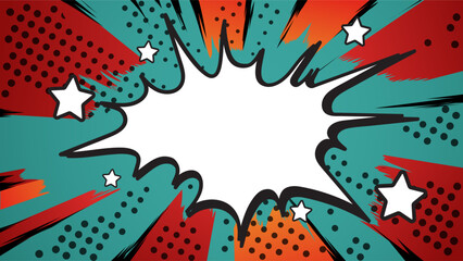 Pop art comic book cartoon magazine cover. Cute cartoon retro strip pattern mock up. Vector halftone illustration. Vintage background for comic superhero text, speech bubble, message. © Zafaaa