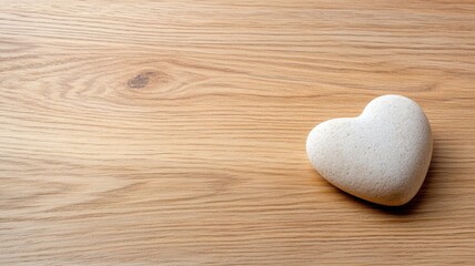Obraz premium Heart-shaped white stone on light wooden surface, symbolizing love and nature