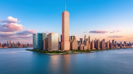 Obraz premium Stunning Skyline Reflection during Sunset over Cityscape and Water Body