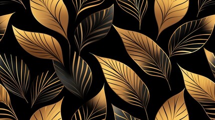 A sophisticated Art Deco-inspired pattern in black and gold, reminiscent of the 1920s Gatsby era, exuding vintage luxury