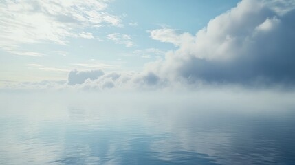 Fototapeta premium Serene ocean view with soft clouds and a light blue sky for tranquility
