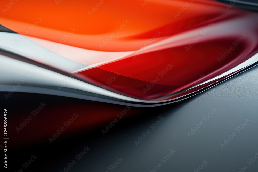 Poster abstract design featuring smooth curves and vibrant colors of red, orange, and black in a minimalist