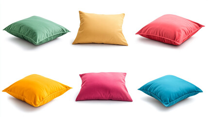 Set of colorful pillows isolated on white background.