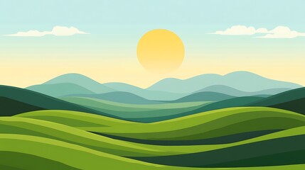 Obraz premium Serene Rolling Hills Landscape Under Sunny Sky
