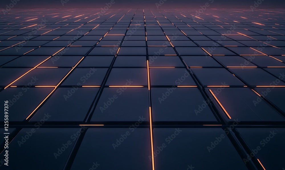 Poster A futuristic grid of illuminated lines creates a visually striking pattern on a dark surface, suggesting depth and a tech-inspired aesthetic.