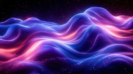 Fototapeta premium Abstract glowing waves, pink, blue, purple, cosmic, dark background.