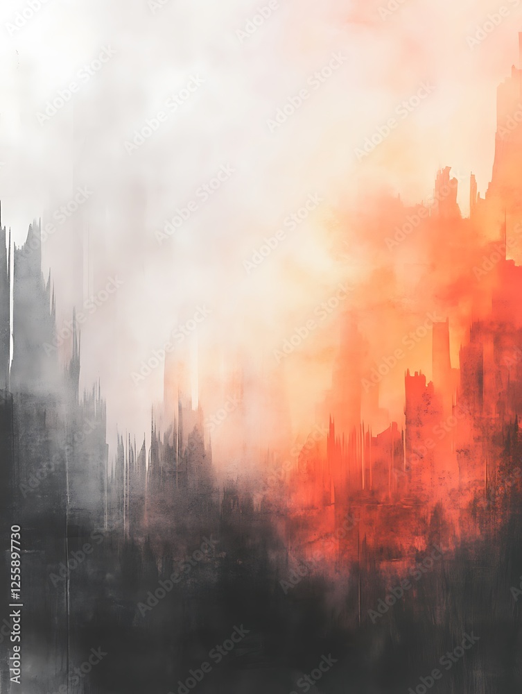 Poster a blended abstract artwork featuring dark, smoky tones merging with vibrant orange, creating a drama