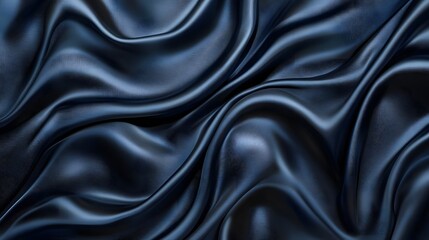 Fototapeta premium Dark blue shimmering fabric is draped in elegant folds