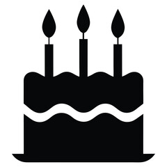 Birthday Cake Silhouette with Candles. Isolated vector illustration on white background.