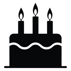 Birthday Cake Silhouette with Candles. Isolated vector illustration on white background.