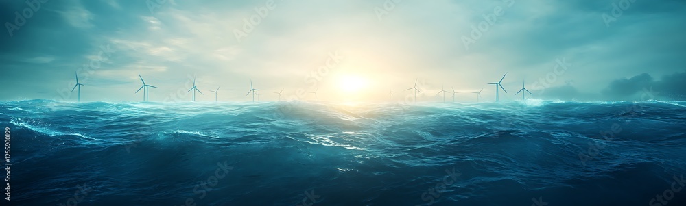 Aufkleber a serene ocean view at sunrise, with gentle waves reflecting the soft light of the sky, creating a t