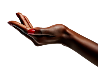 Elegant African-American female hand with red nail polish, isolated on white background