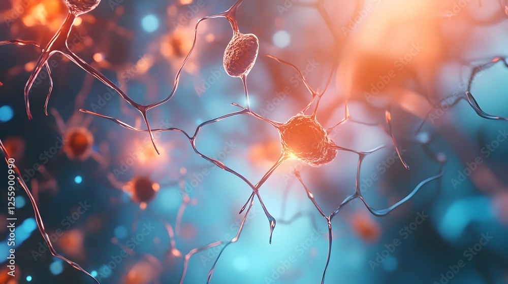 Aufkleber Futuristic and abstract visualisation of a neural network with glowing neon colored synaptic connections representing the complexity and interconnectivity of the brain and technological advancement