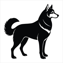 Vector silhouette illustration of a Siberian husky on a white background