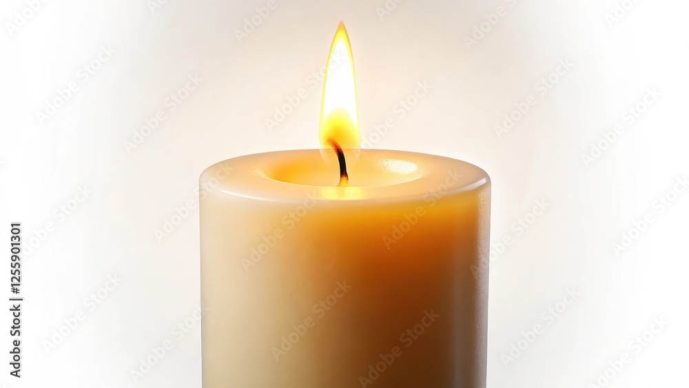 Poster Lit Candle on White Background