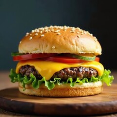 Juicy cheeseburger, sesame seed bun, melted cheese, fast food, gastronomy, cheese