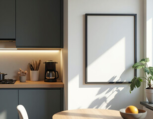 Modernes Poster-Mockup in Küche mit stilvollem Design und natürlichem Lichteinfall