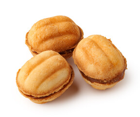 Deliciously baked traditional cookies with creamy filling on a clean white background