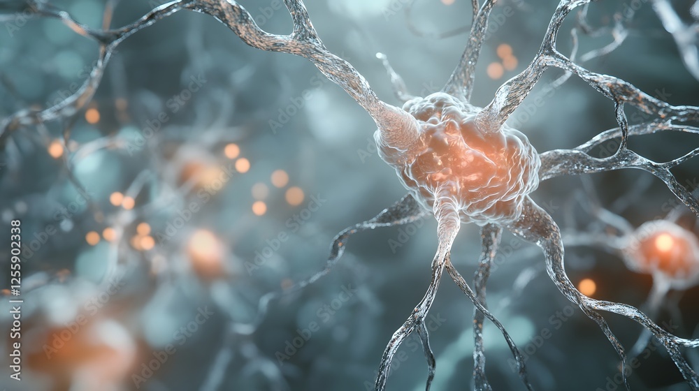 Fototapete Glowing neural network in an abstract digital space representing the concept of intelligence neuroscience research and advanced neural technology