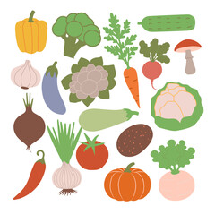 Vegetables set isolated on white. Vector flat illustration