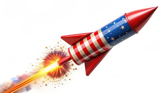 Fireworks Rocket Launch, White Background
